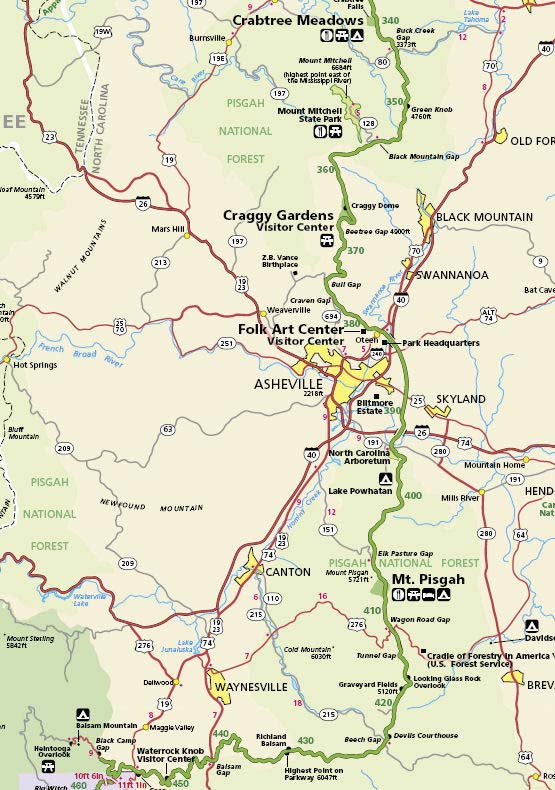 Map of Asheville, NC US - open map, then click '-' at top left to zoom out.