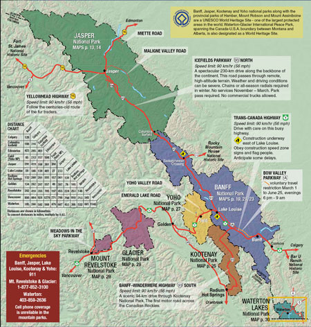 glacier national park canada map. Map of Banff National Park